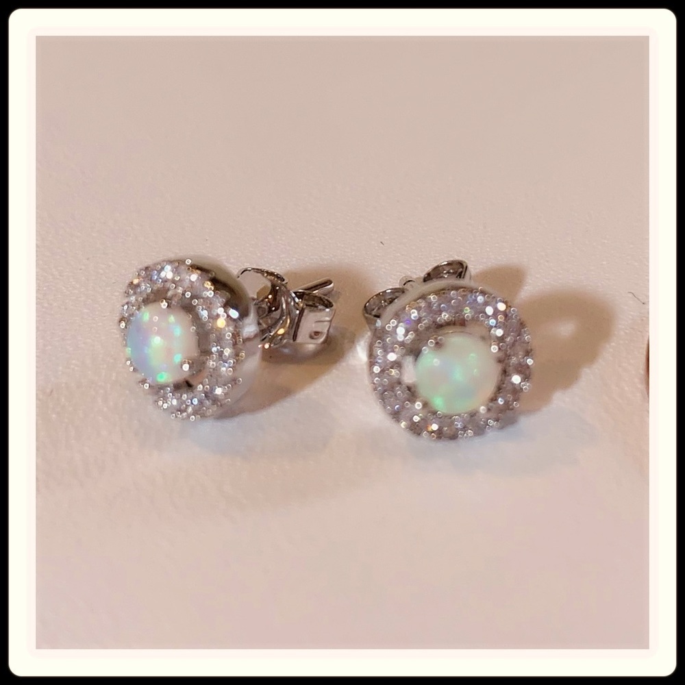 Mystic Color Stones and Cubic Zirconia Stud Earrings set in White Gold